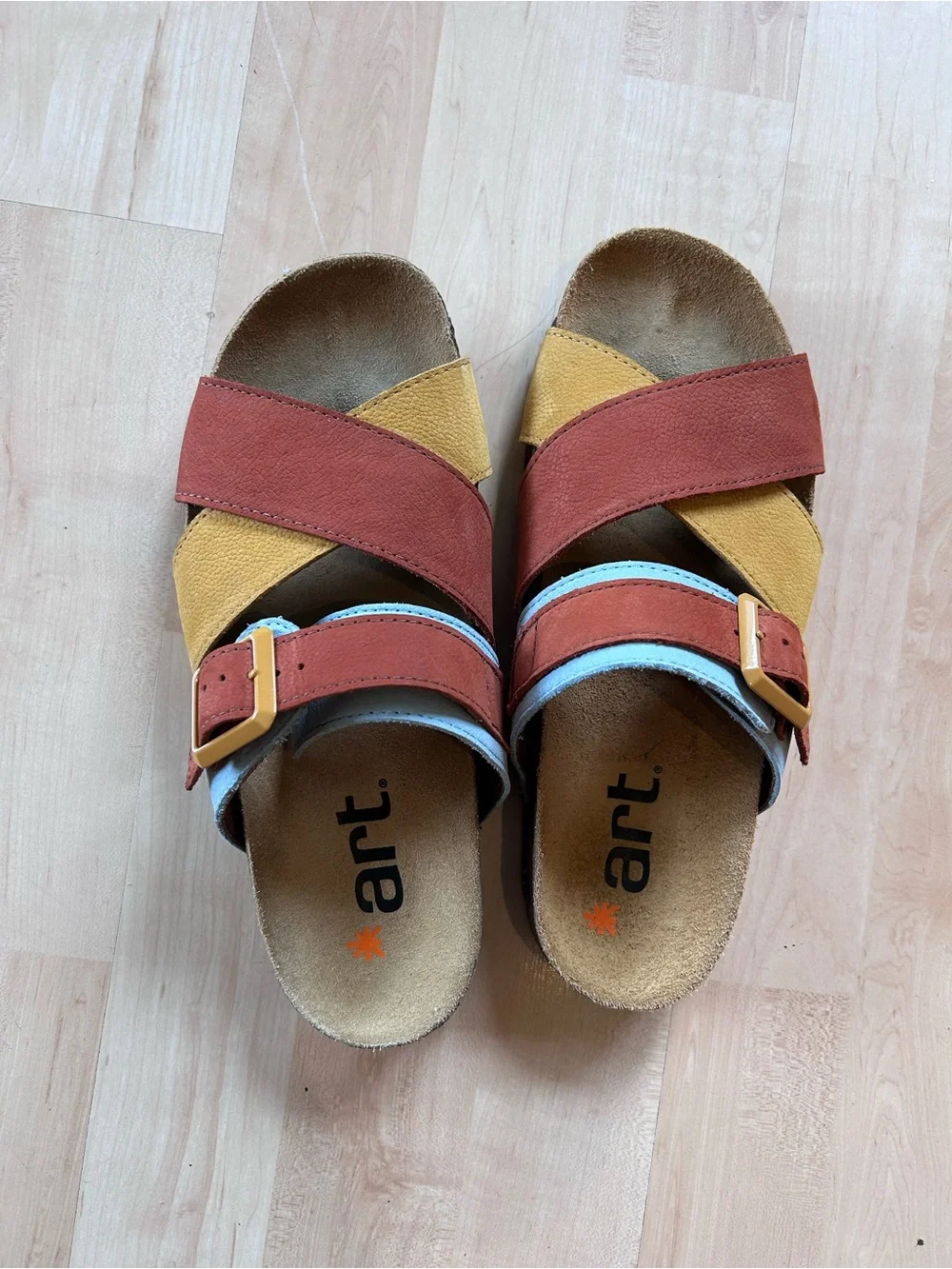 ART Multicolor Leather Cross-Strap Slides 40